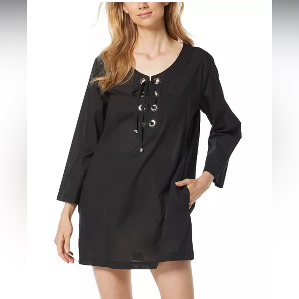 Michael Kors Women's Cotton Lace-Up Cover-Up Dress